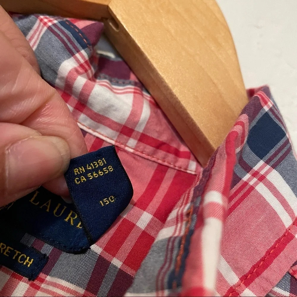 POLO RALPH LAUREN Boys Button-Up Tartan Shirt Red‎ Natural Stretch Size M 10-12